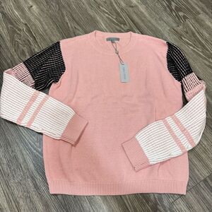 Cable Stitch Women's Cotton Jumper with Contrasting Sleeves